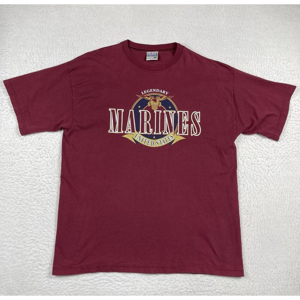 USMC Shirt Mens XL Red Vintage Made‎ In USA United States Marine Corps Military